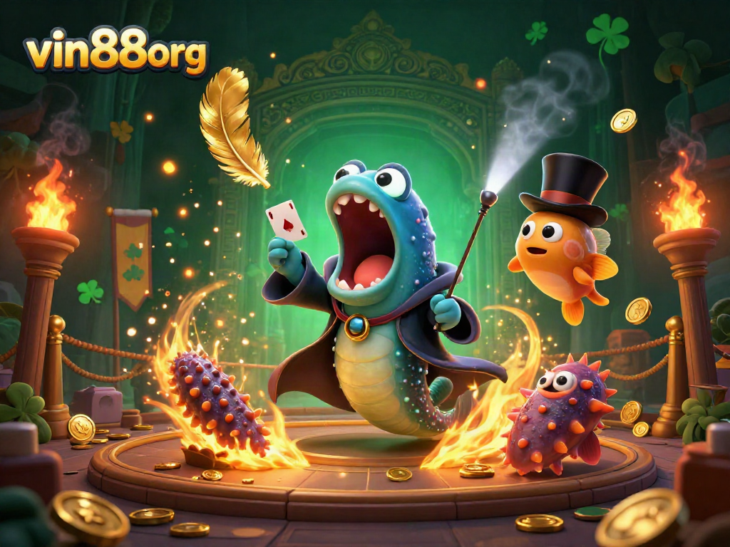 Spin golden coins while enjoying vin88org's exciting betting experience with vibrant characters.