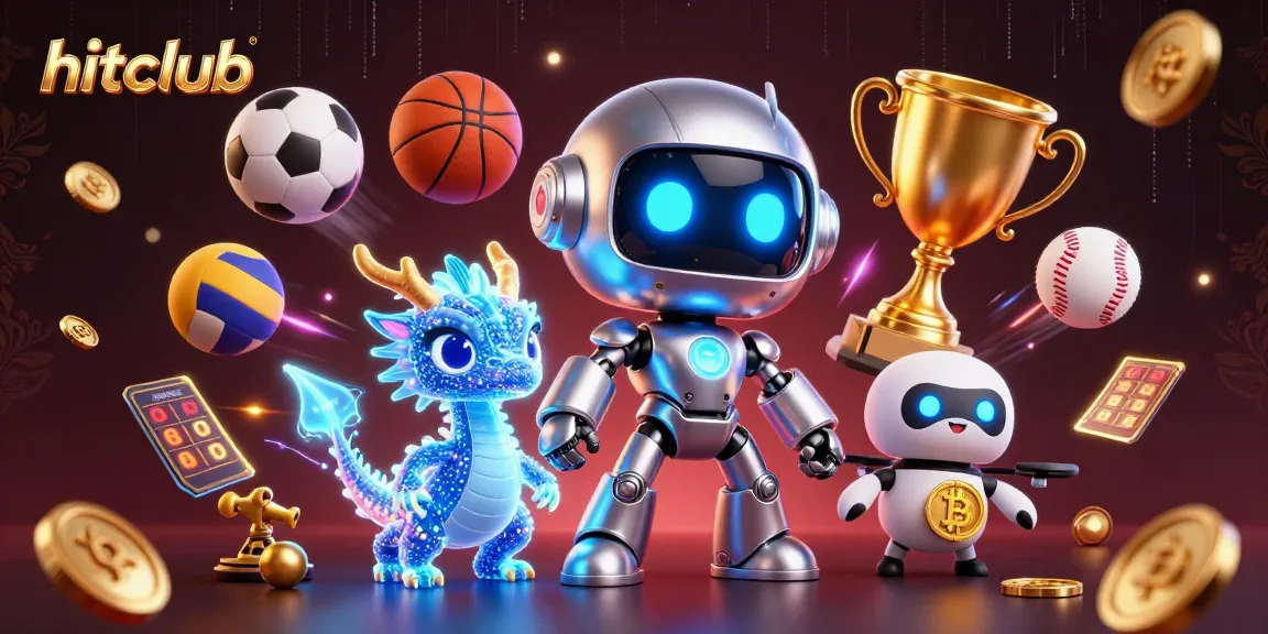 Engage in exciting gaming experiences with hitclub, featuring a vibrant casino scene with sports elements and a stylish cyberpunk mascot.