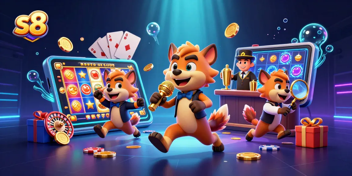 S8 casino club showcasing a hyena comedian, bartender, and bouncer in a vibrant gaming scene.