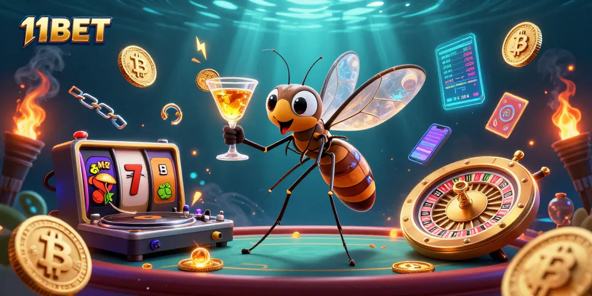 Experience thrilling games at 11BET with a vibrant 3D casino scene featuring exciting characters and crypto elements.