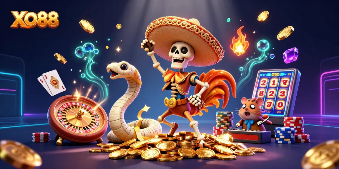 Experience exciting wins at XO88 with vibrant casino elements and joyful characters.