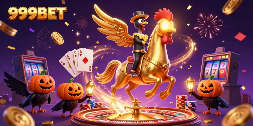 Win exciting games at 999BET with golden rooster and immersive casino elements.