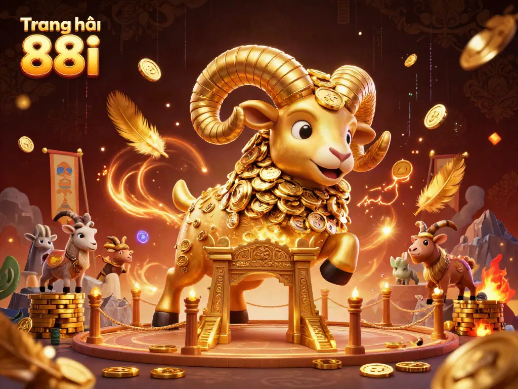 Experience the excitement at Trang chủ 88i with a golden ram charging through a rich casino background filled with coins.