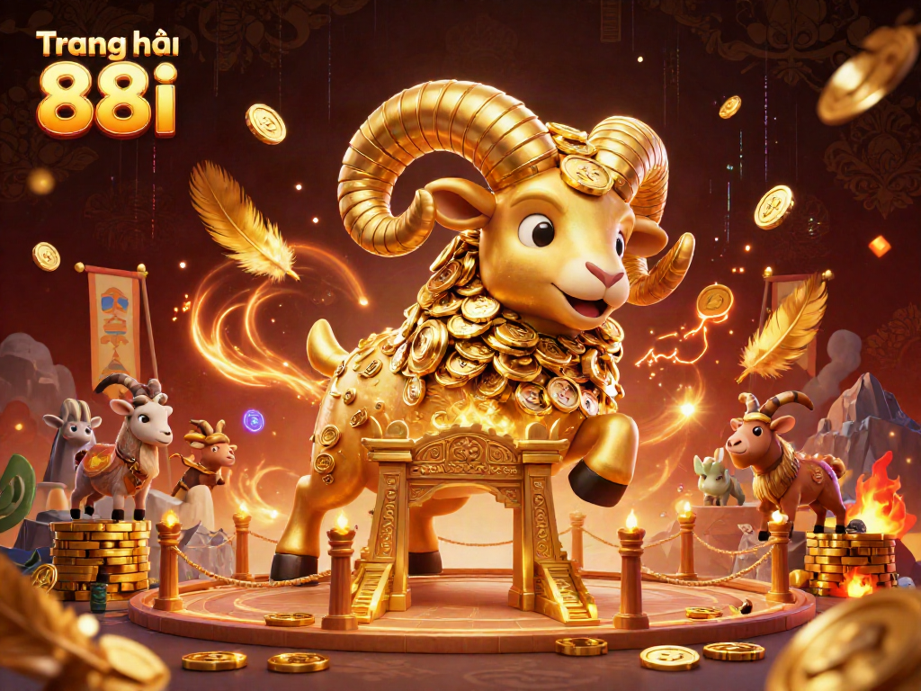 Experience the excitement at Trang chủ 88i with a golden ram charging through a rich casino background filled with coins.