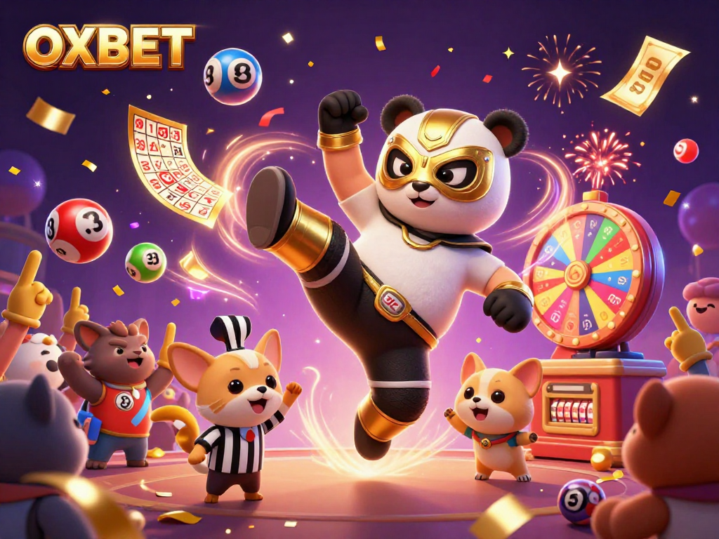 Experience the excitement at OXBET with a vibrant casino-themed celebration illustration.