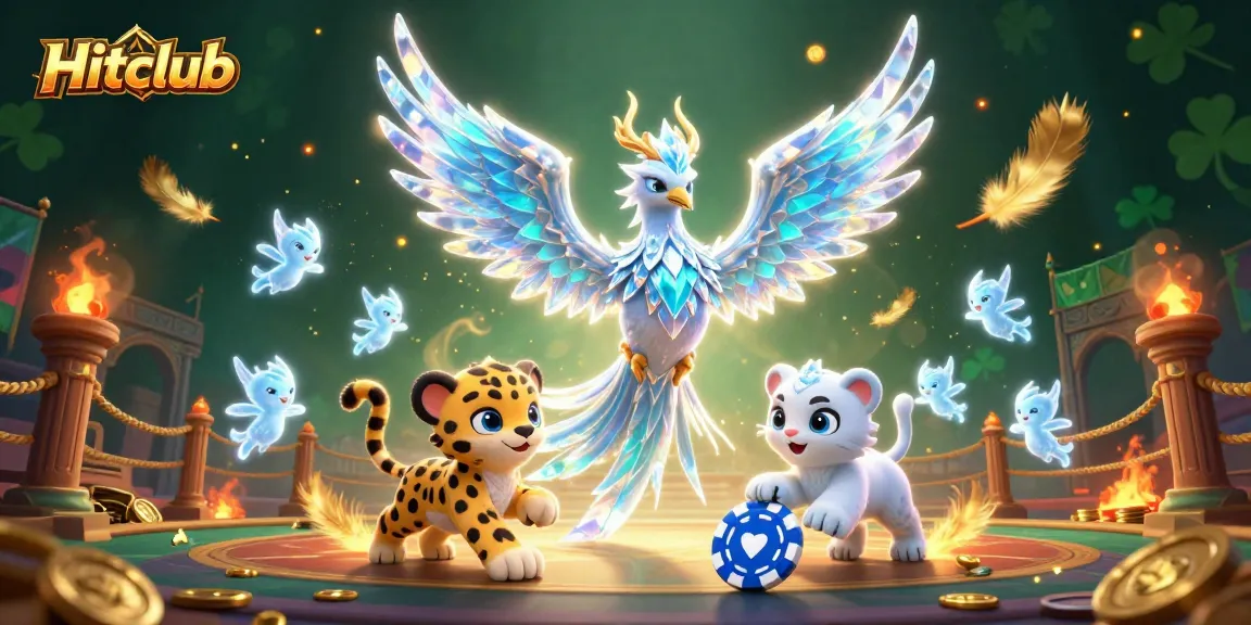 Engage with Hitclub's vibrant ice phoenix and playful characters in an exhilarating gaming scene.