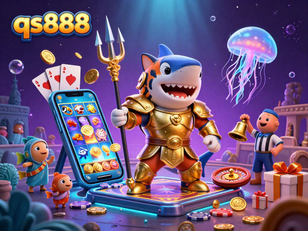 Experience thrilling gameplay with qs888 in an underwater colosseum illustrated with vibrant gambling elements.