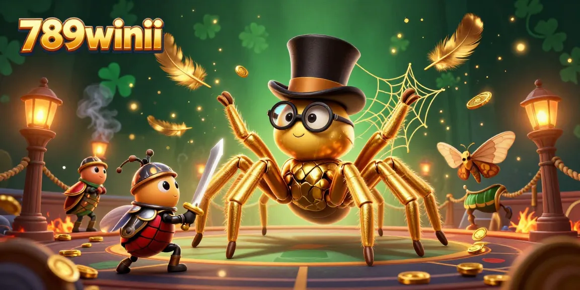 Engage with the dynamic 789winii casino scene featuring a golden tarantula and beetle knight in action.