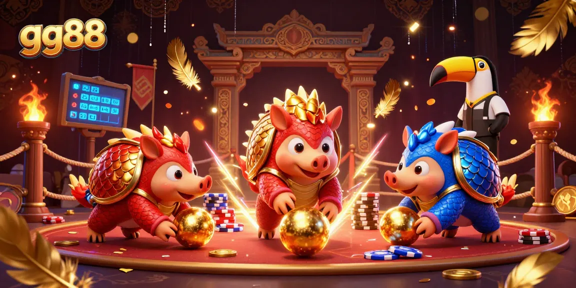 gg88 pangolins battling in a dynamic casino scene amidst poker chips and golden scales