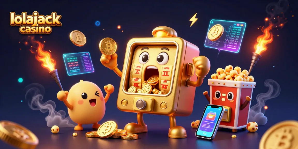 Experience the excitement at lolajack casino with a golden slot machine celebrating a jackpot.