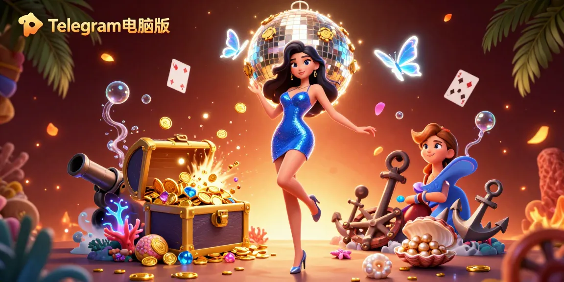 体验动态的Telegram电脑版视觉效果，华丽的3D角色被生动的赌场元素环绕。