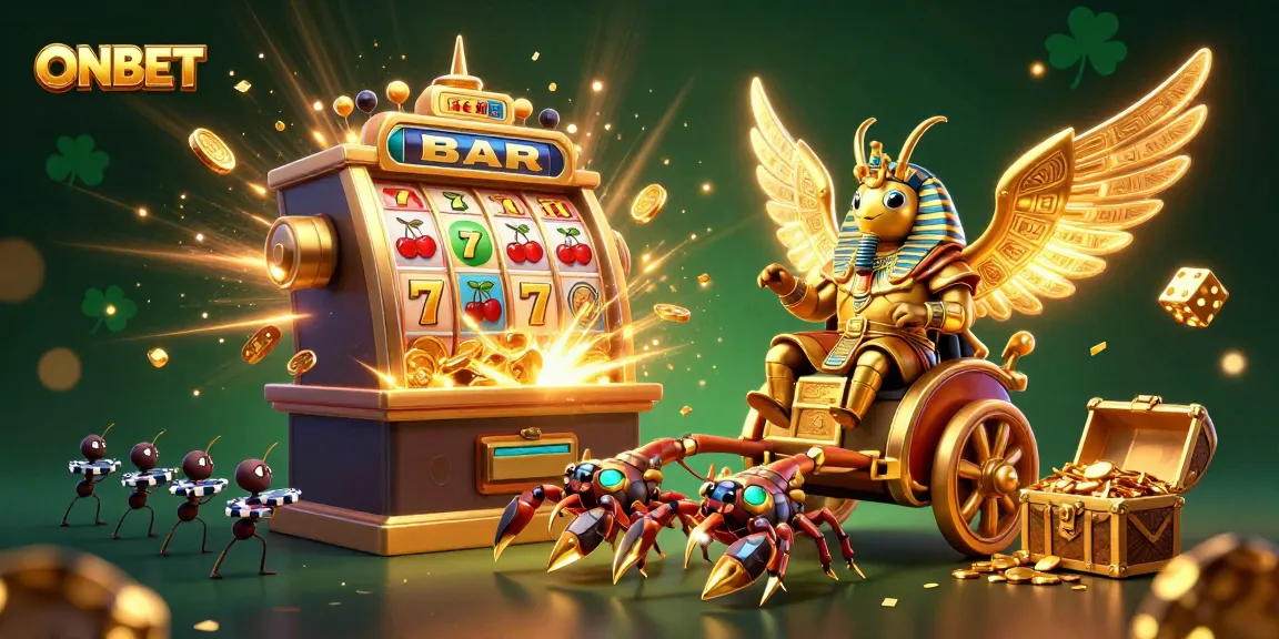 Engage in thrilling casino adventures with ONBET's dynamic slot machine jackpot and vibrant characters.