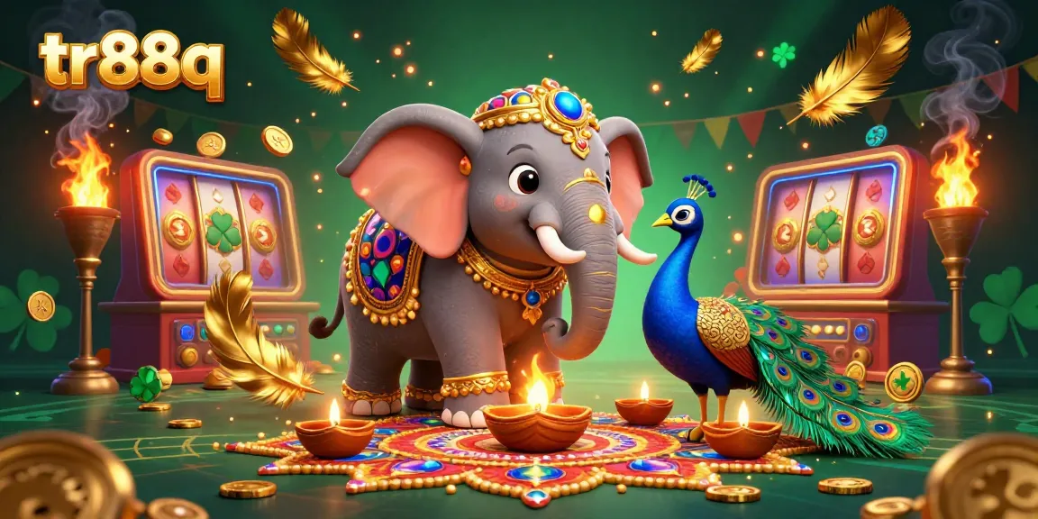 Experience the vibrant world of tr88q with this ultra-detailed 3D rendering featuring a colorful casino scene enriched with gold coins and festive elements.