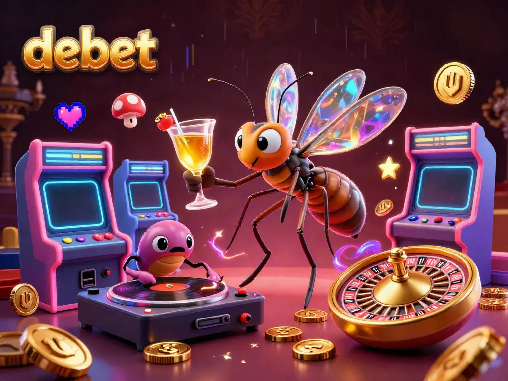 Experience the vibrant debet casino world with an animated mosquito mascot and fossil-inspired gaming features.