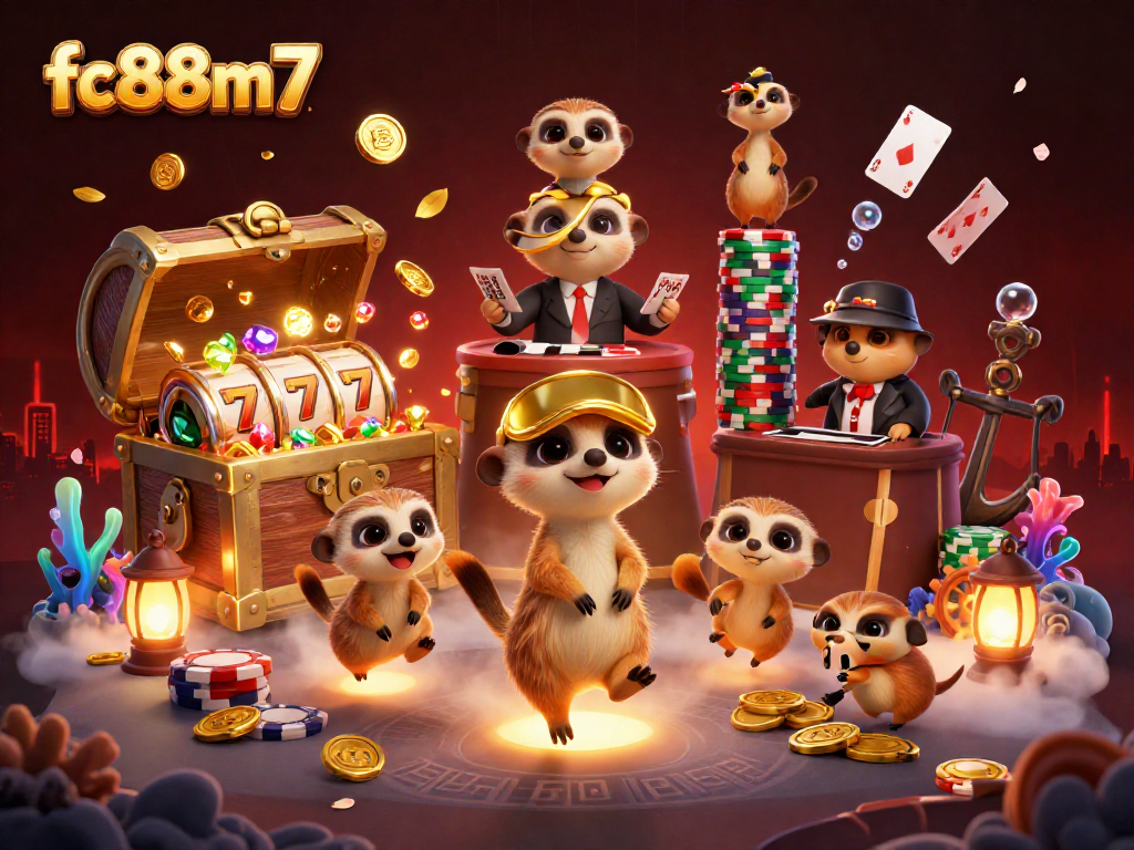 Experience excitement at fc88m7 with meerkats running a vibrant casino, featuring dynamic gaming elements and colorful treasures.