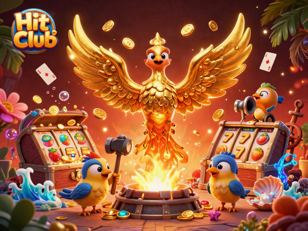 Play thrilling games at Hit Club with golden phoenix and vibrant casino elements!