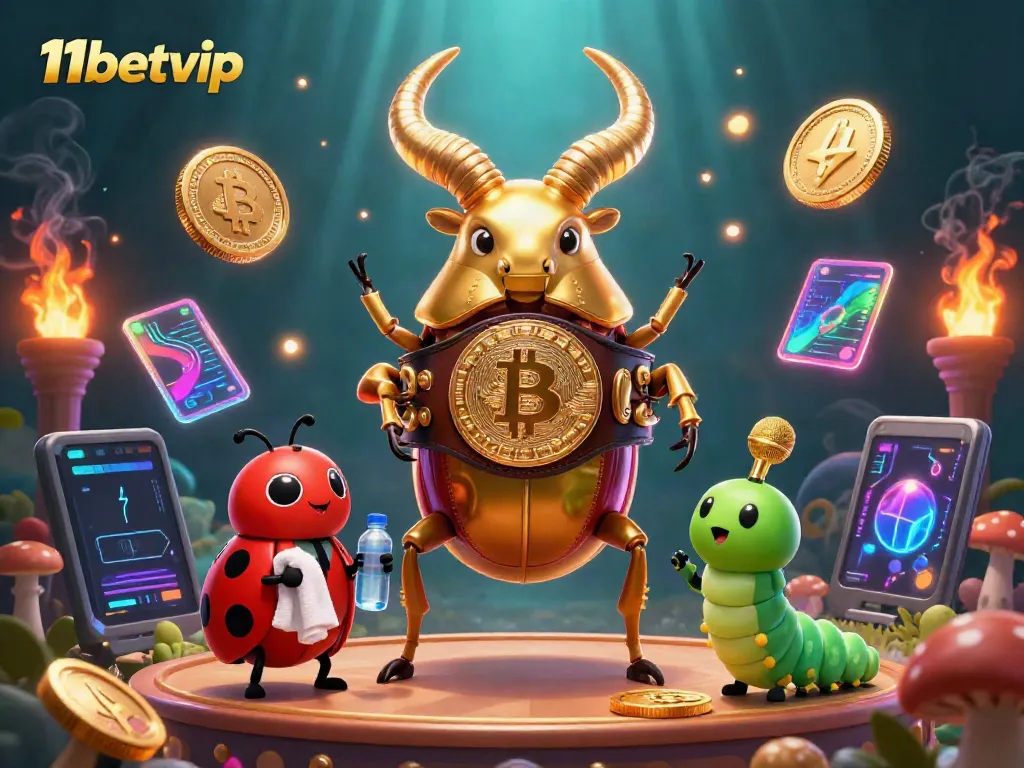 Experience thrilling gameplay at 11betvip with a captivating golden stag beetle champion illustration.